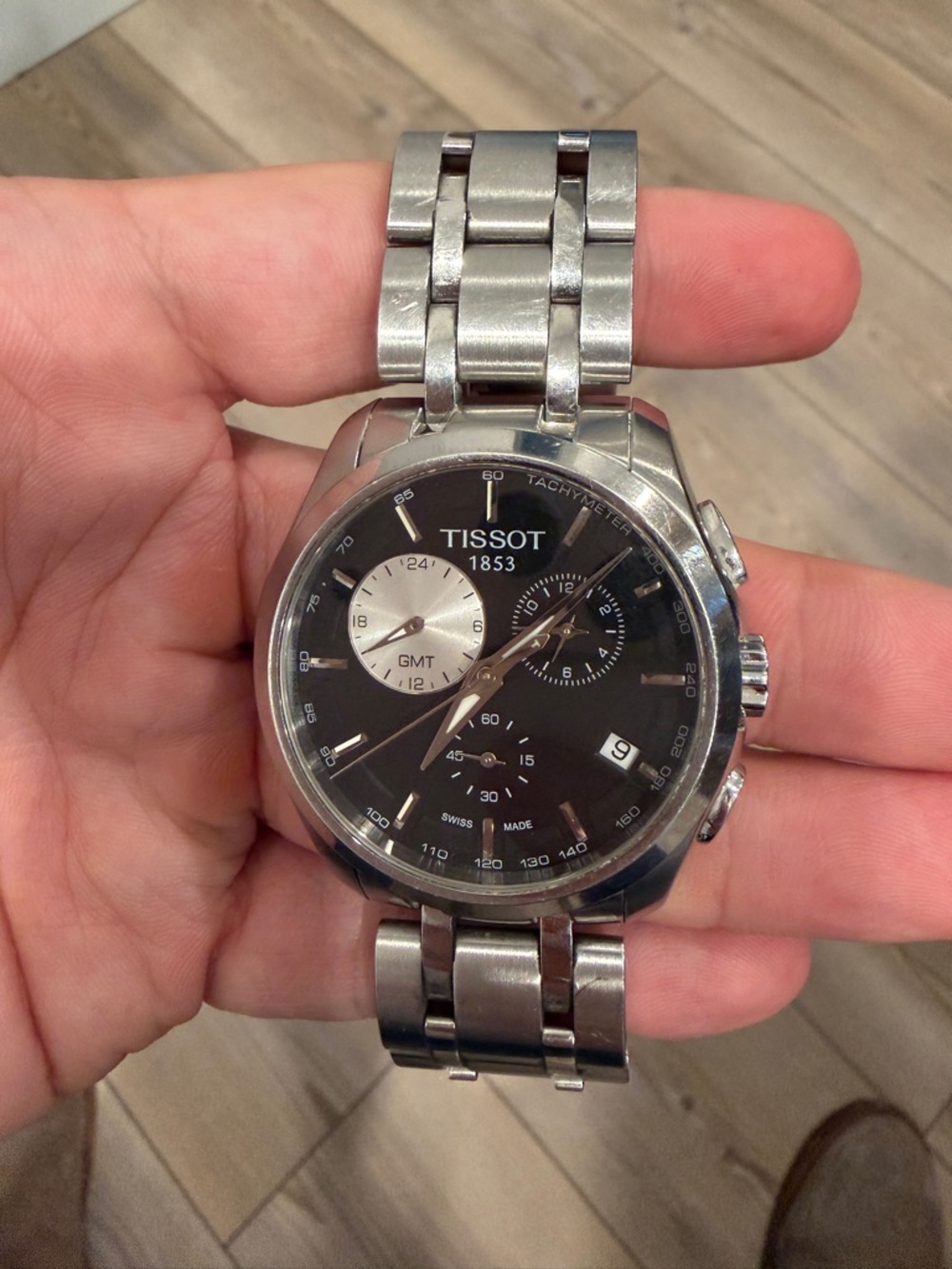 Tissot Men's Stainless Steel Watch with Black Dial and Silver Accents